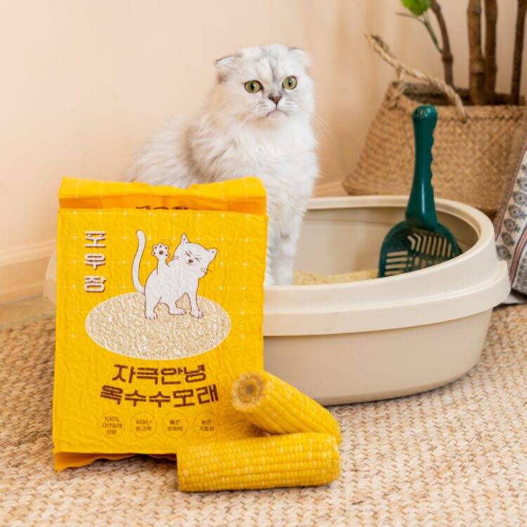 포우장 자극안녕 옥수수모래 2.8kg(7L) 부드러운 입자 친환경 고양이 모래