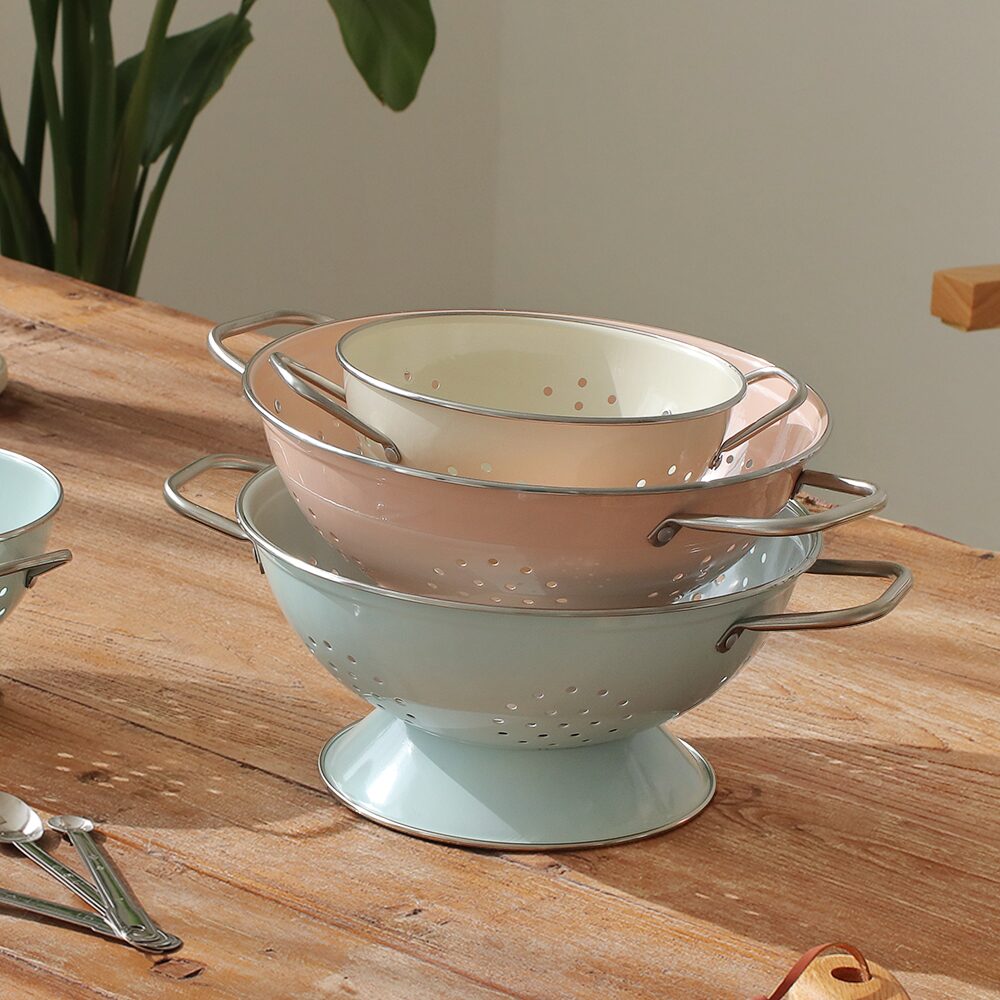 파스텔 양손 콜렌더 / 손잡이 물빠짐 굽채반 2size 3color