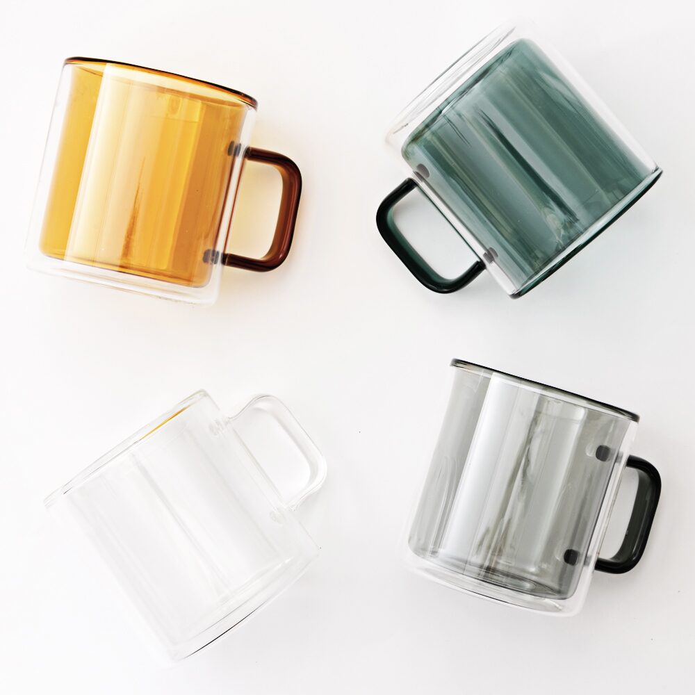 홈카페 더블월 컬러풀 이중 내열 유리 머그 컵 400ml / 4color