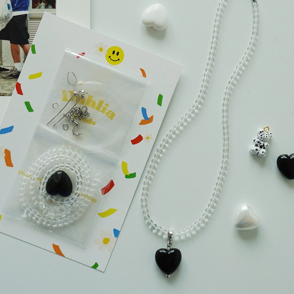 DIY 구슬 비즈 블랙하트 목걸이 세트
