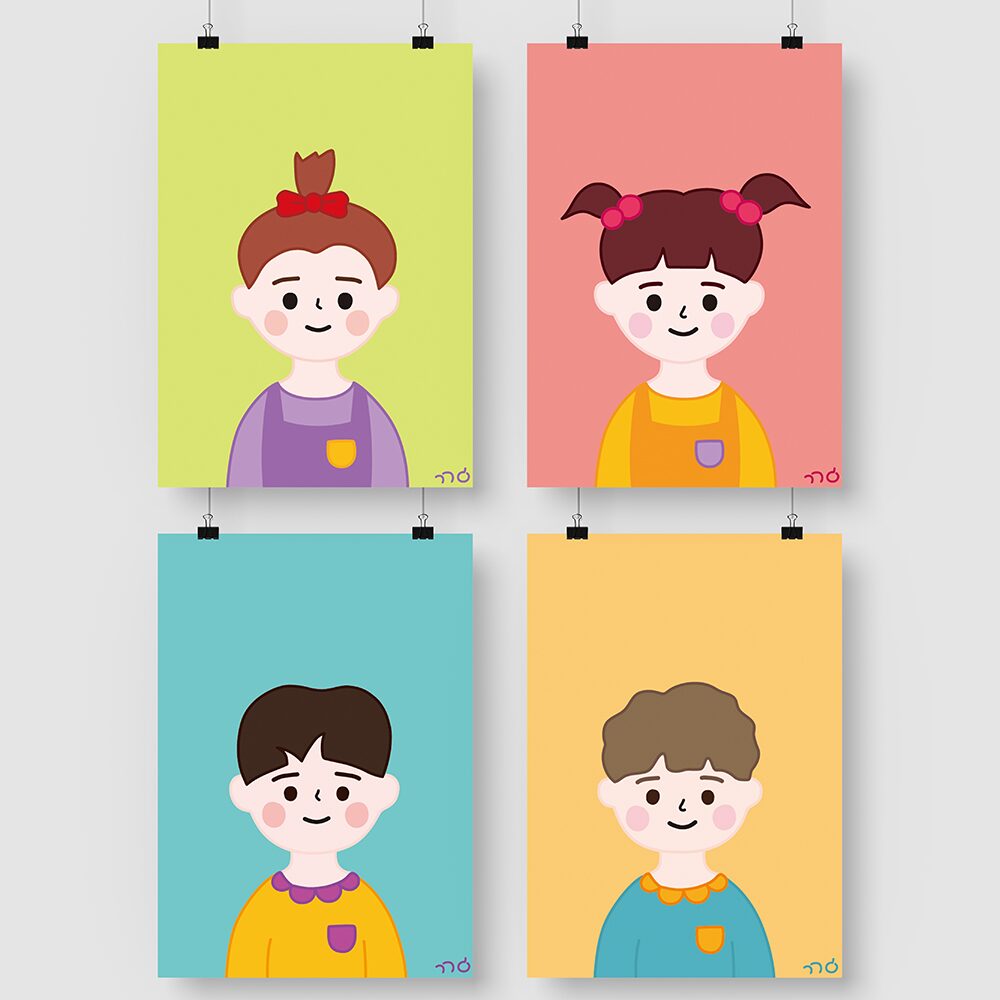 가족 사진 일러스트 양면포스터 A4사이즈
