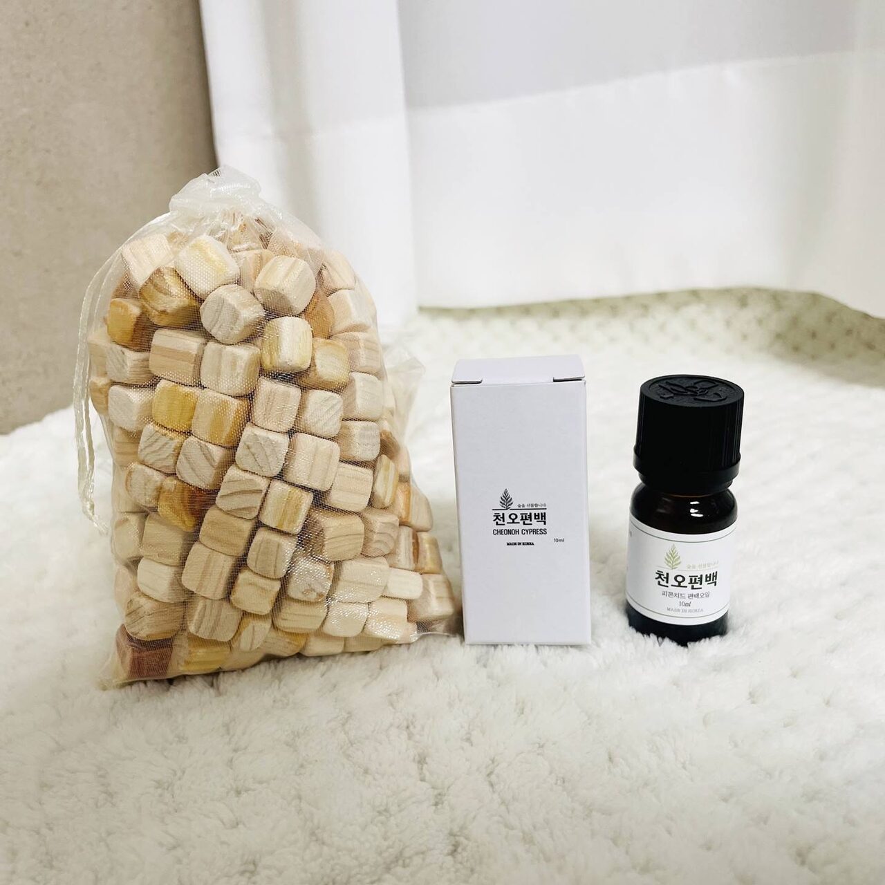 차량용 냄새제거 피톤치드 편백오일10ml 방향제+편백나무큐브 1망