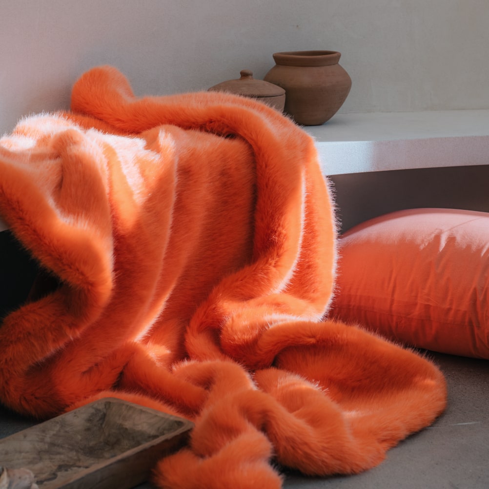 오렌지스위밍풀 eco fur heavy blanket - lucid orange 에코퍼 양면 블랭킷