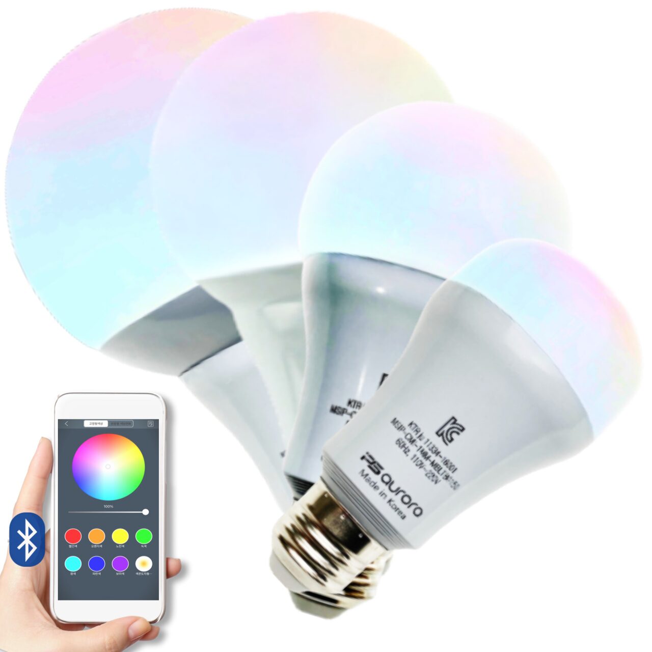 스마트전구 국산 블루투스 컬러 밝기조절 LED 조명 원격제어 E26 4size