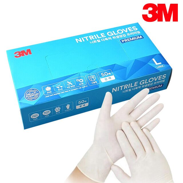3M 니트릴장갑 실리콘장갑 화이트 프리미엄 S소 50매