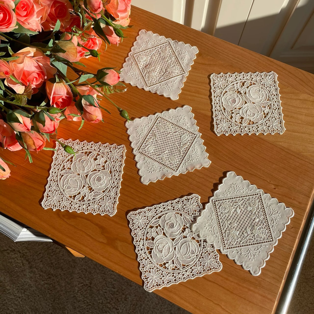 프랑스 자수 실리콘 티코스터 SET