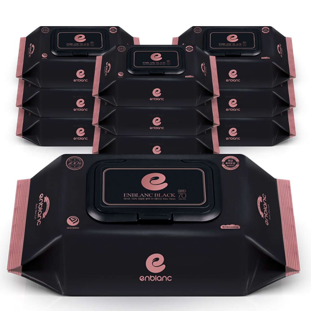 레이온 100% 아기 물티슈 78gsm 세이프 블랙 캡형 70매X10팩