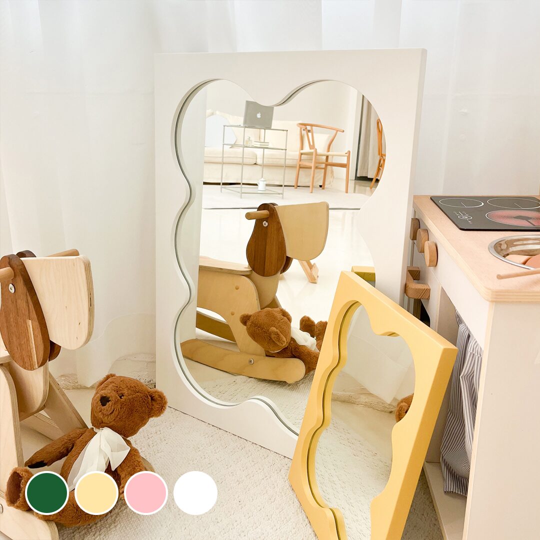 원목 프레임 벽걸이 웨이브 미러 3size 4colors