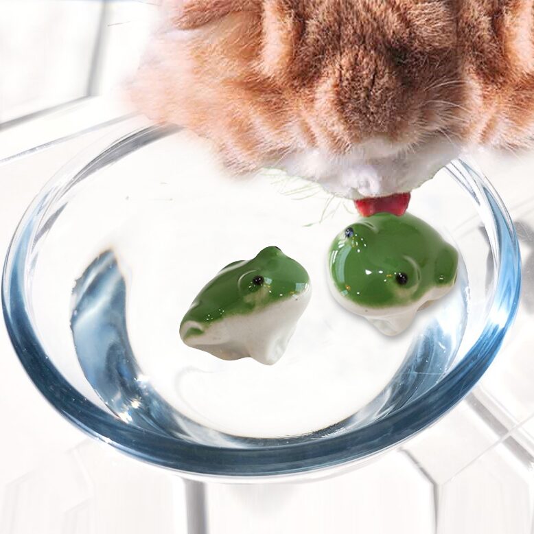 고양이 물그릇 물에 뜨는 도자기 고양이 음수량 악세사리 개구리