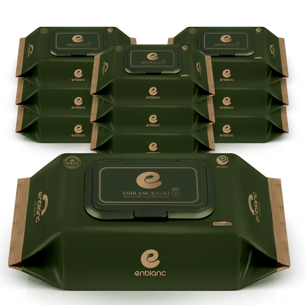 앙블랑 고평량 아기 물티슈 82gsm 세이프 카키 캡형 68매X10팩