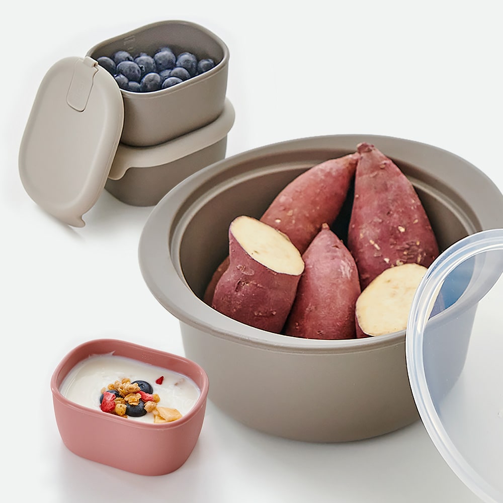 실리콘 이유식찜기 다용도 전자레인지용 멀티 찜기 대형+이유식 보관용기 2P