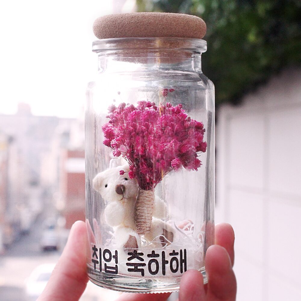 안개꽃 프리저브드 곰인형 미니꽃다발 유리병 여자친구 꽃선물