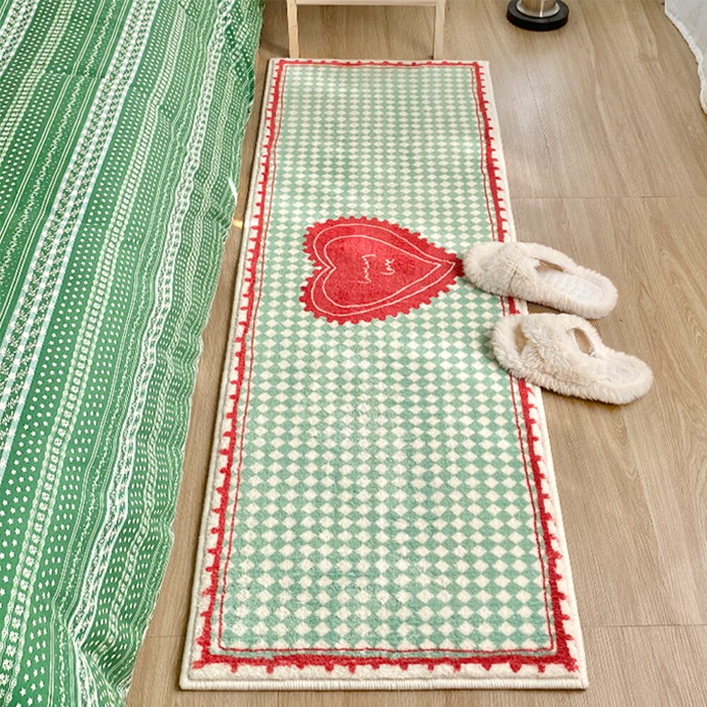 그린 하트 패턴 미니 롱 러그 침실 거실 주방 매트 4size