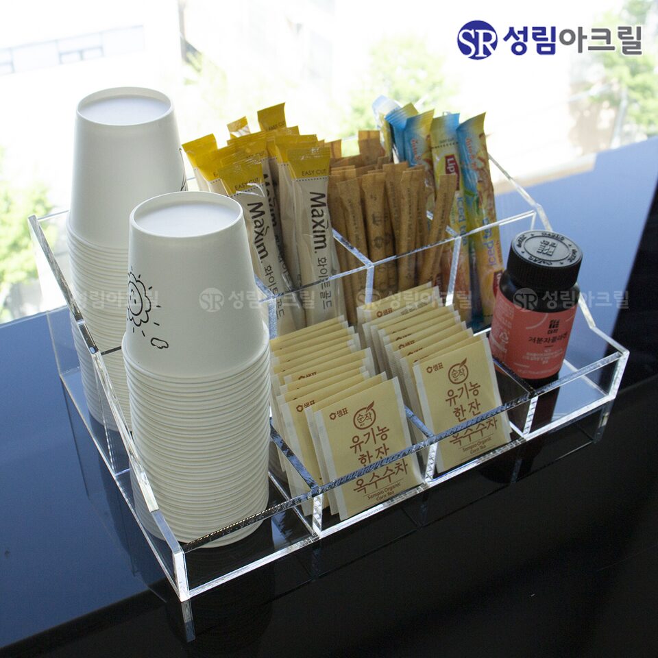 아크릴 탕비실 정리함 티 박스 티백 수납 커피 정리 스낵 보관함 사무실 종이컵 트레이