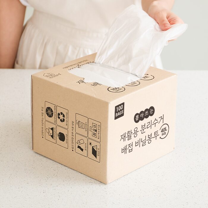 재입고! 뽑아쓰는 티슈형 분리수거 배접 비닐봉투100매_4size