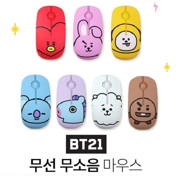 방탄소년단 캐릭터 얼굴형 무선 저소음 마우스