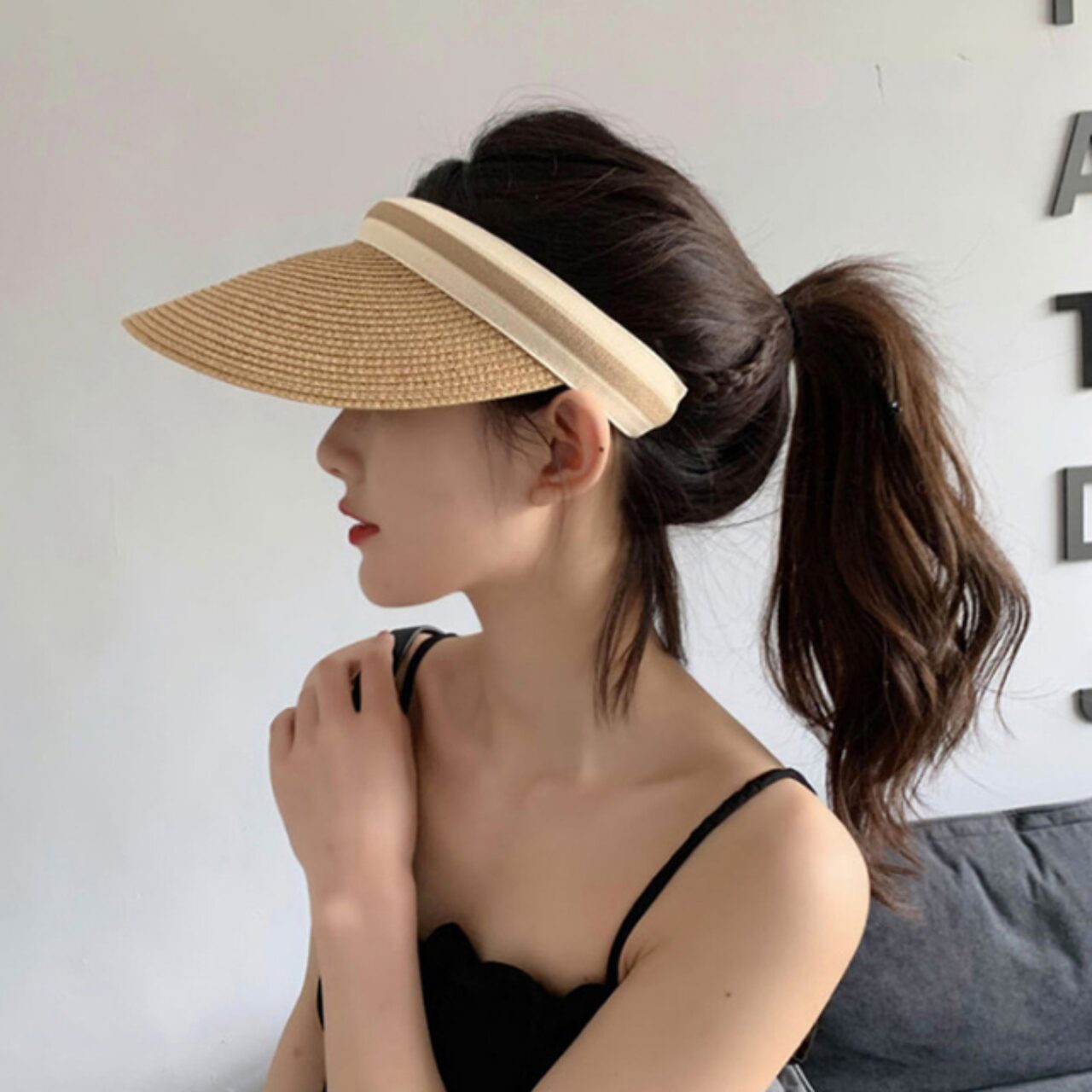 라탄 썬캡 여성 창모자 밀짚 자외선 모자 UV차단 6color