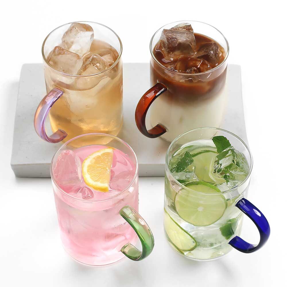 컬러손잡이 홈카페 내열유리 머그컵 460ml 4color