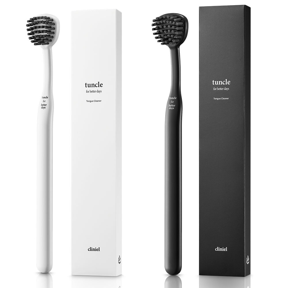 텅클 브러쉬 혀클리너 바이오플라스틱, 2개, 브라이트 화이트+차콜 그레이
