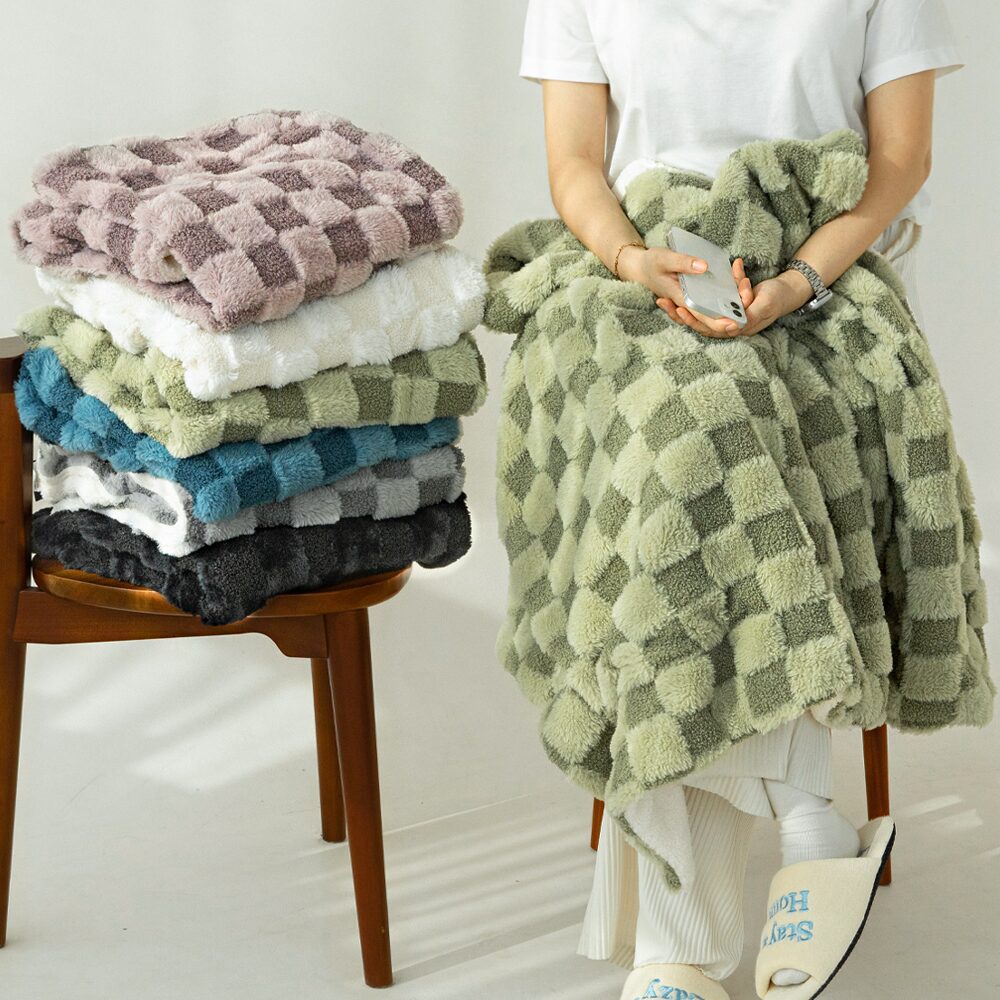부드러운 푸숑체크 양털 극세사 겨울 담요 쇼파 블랭킷 3size