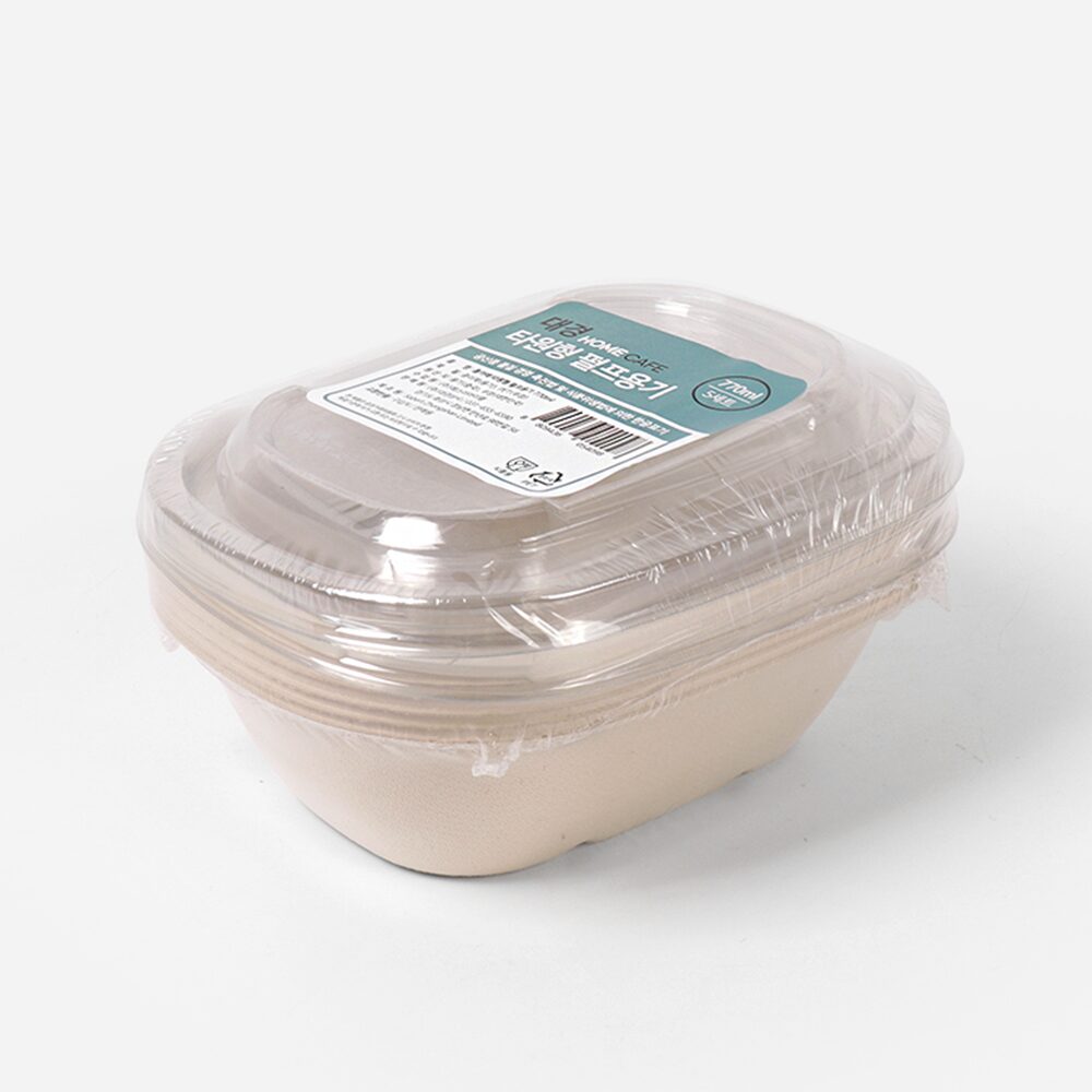홈카페 타원형 펄프용기+뚜껑 누들 샐러드 볶음밥 포장 770ml 5세트
