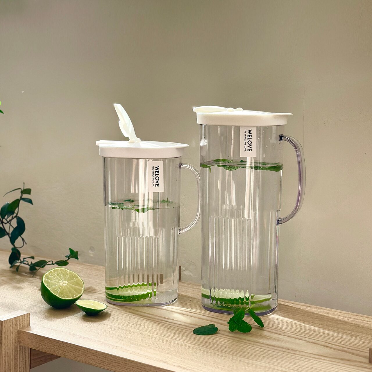 BPA FREE 투명 심플 모던한 화이트 냉장고 손잡이 물병 정사각(1.5L)/2P세트)