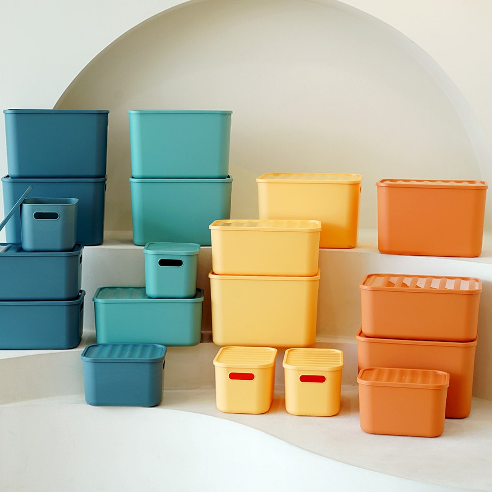 뚜껑포함 컬러블 리빙박스 팬트리 정리 수납함 9colors (네임텍 증정)