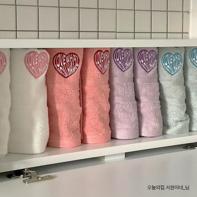 하트자수 키치수건 하이틴 160g 타월 선물세트 10장