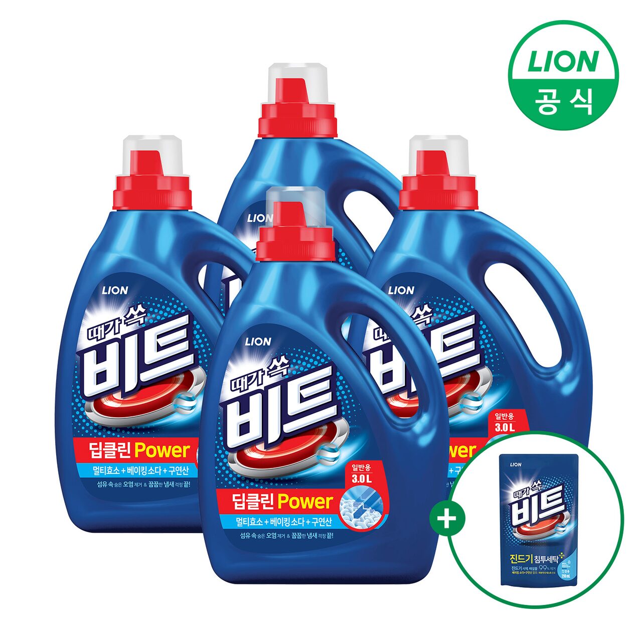 비트 딥클린 POWER 세탁 액체세제 용기 3L X 4개+겸용300g 증정 (일반용)